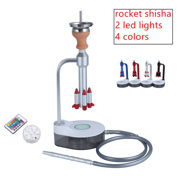 Rocket Aluminum Acrylic Water Pipe Smoking Portable Hookah With LED Light - Image 5
