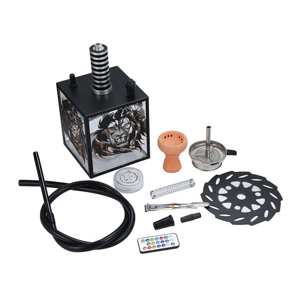 Wholesale Cube Acrylic Square Hookah Portable Box Shisha with Led Light Silicone Bowl - Image 3