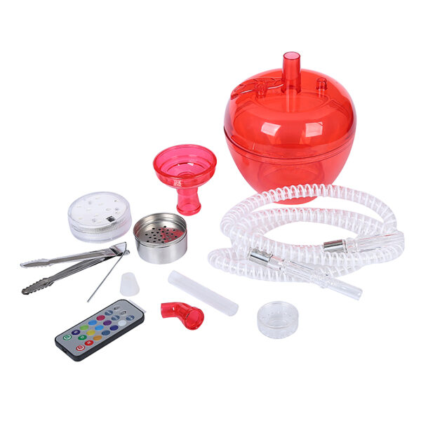 Cheap Acrylic Plastic Apple Shape With Accessories LED Portable Shisha Hookah Set - Image 3